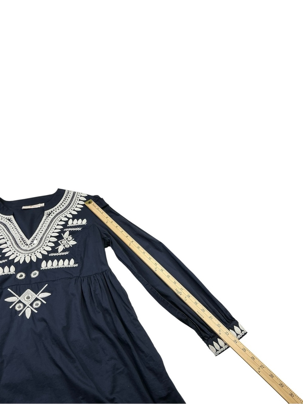 Tory Burch Keegan Embroidered Cotton Dress Navy Boho Size 10 - Picture 16 of 16